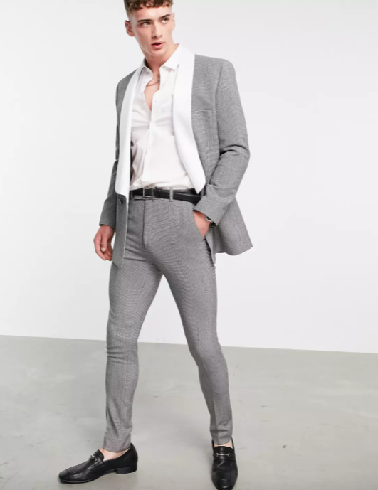 ASOS Slim Houndstooth Check Tuxedo Suit with Contrast Lapel