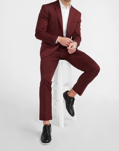 Express Slim Solid Plum Cotton Sateen Suit