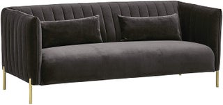 Rivet Frederick Mid-Century Channel Tufted Velvet Sofa Couch, 77.5"W