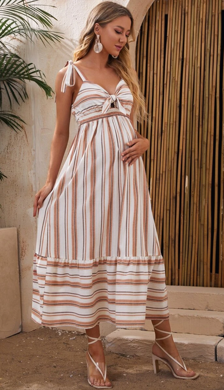 SHEIN Maternity Striped Knot Front Cami Dress