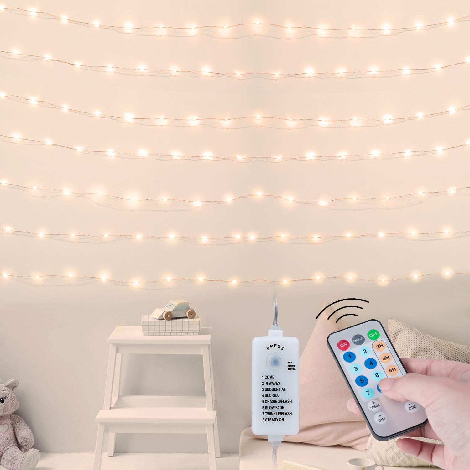 USB Fairy String Lights with Remote and Power Adapter