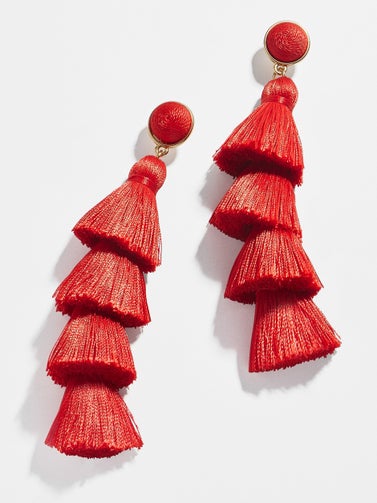 Gabriela Stud Tassel Earrings in Red