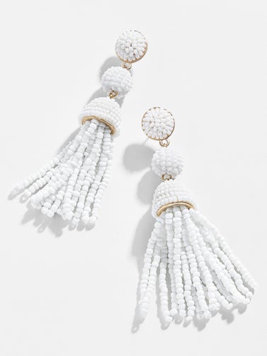 Mini Granita Tassel Earrings in White 