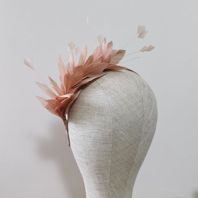 A Feathered Affair Nude Salmon Dusky Pink Feather Headband
