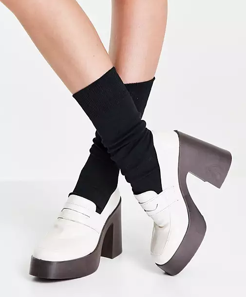 ASOS Design Profile Chunky High Heeled Loafers in Off-white