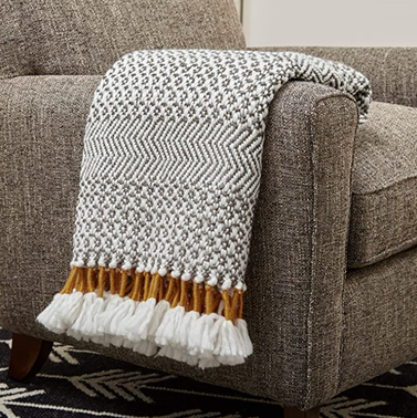 Amazon Brand – Rivet Modern Hand-Woven Stripe Fringe Throw Blanket