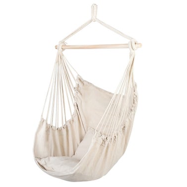 Arlmont & Co. Indoor/Outdoor Distinctive Cotton Canvas Hanging Rope Chair With Pillows Beige