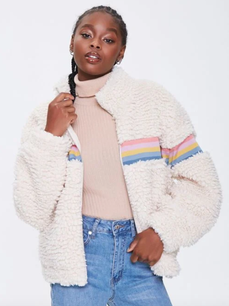 Forever 21 Striped Faux Shearling Jacket
