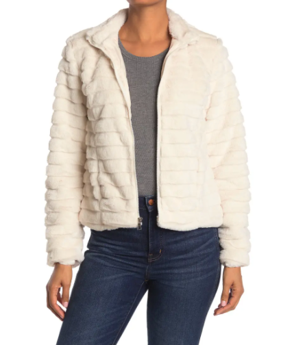 Kendall and Kylie Zip Up Faux Fur Jacket