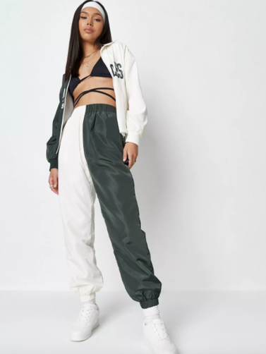 Missguided Green Co Ord LA Graphic Colorblock Jacket & Joggers