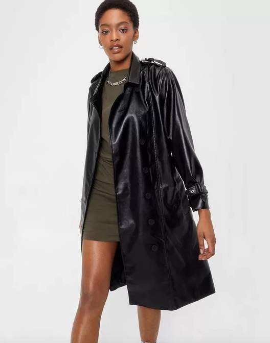 Nasty Gal Faux Leather Belted Longline Trench Coat