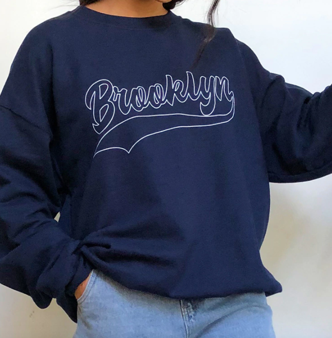 PrettyLittleThing Navy Brooklyn Graphic Sweatshirt