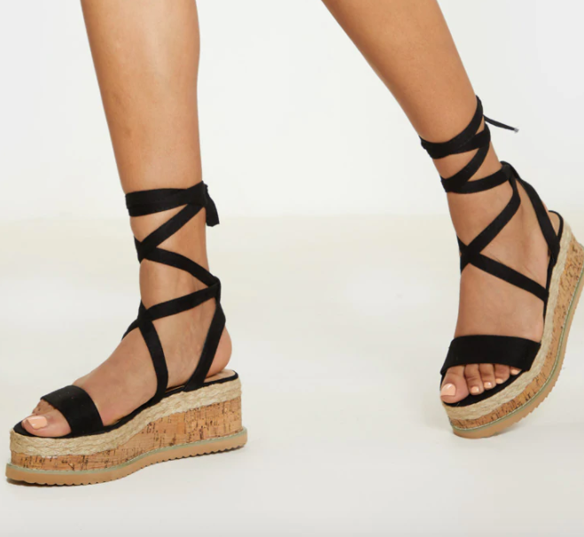 PrettyLittleThing Niella Black Espadrille Flatform Sandals