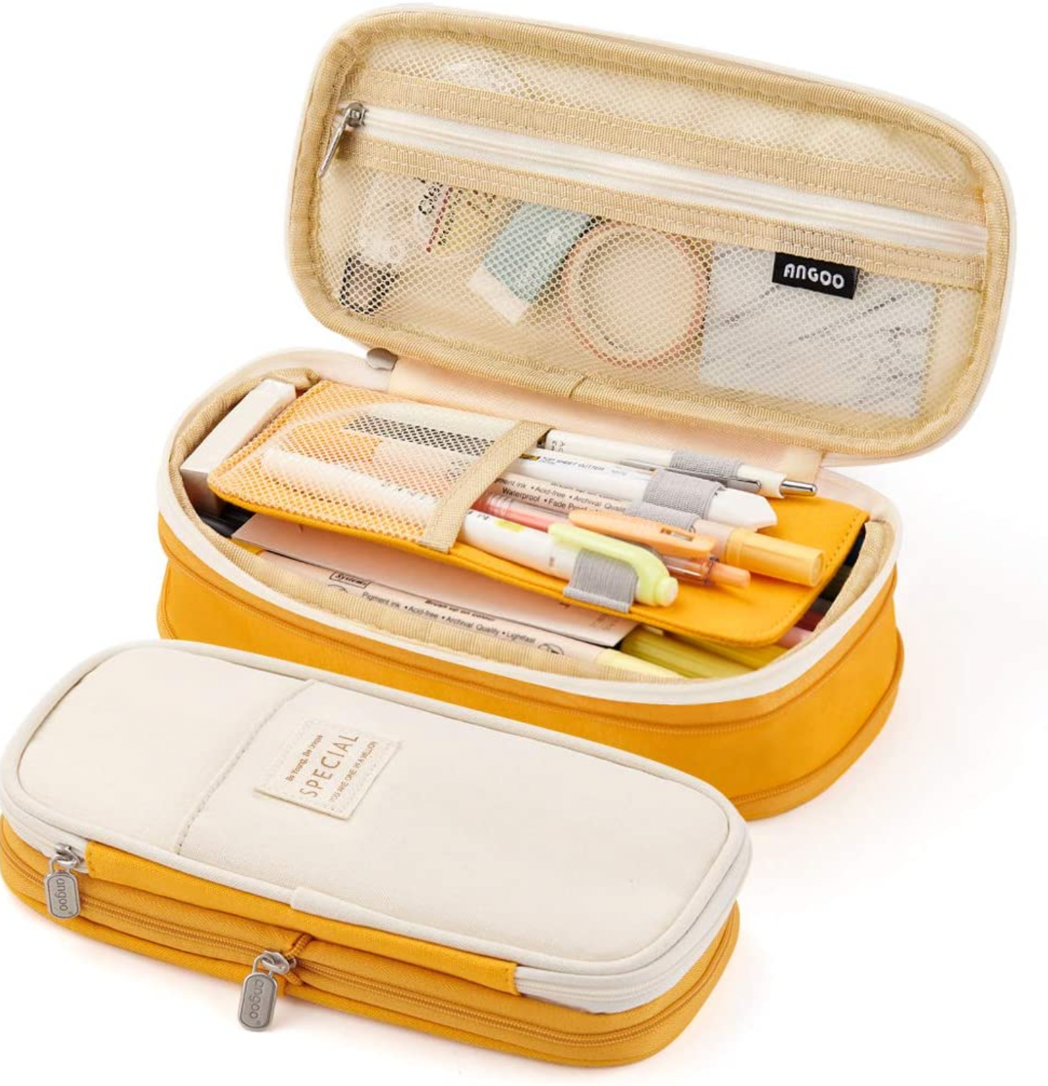 EASTHILL Big Capacity Pencil Pen Case Office College School Large Storage High Bag Pouch Holder Box Organizer Yellow Orange