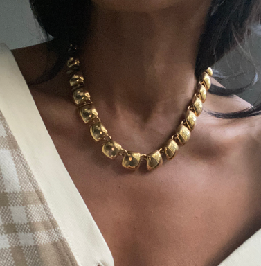 Vintage Bold Link Ornate Gold Tone '90s Statement Necklace
