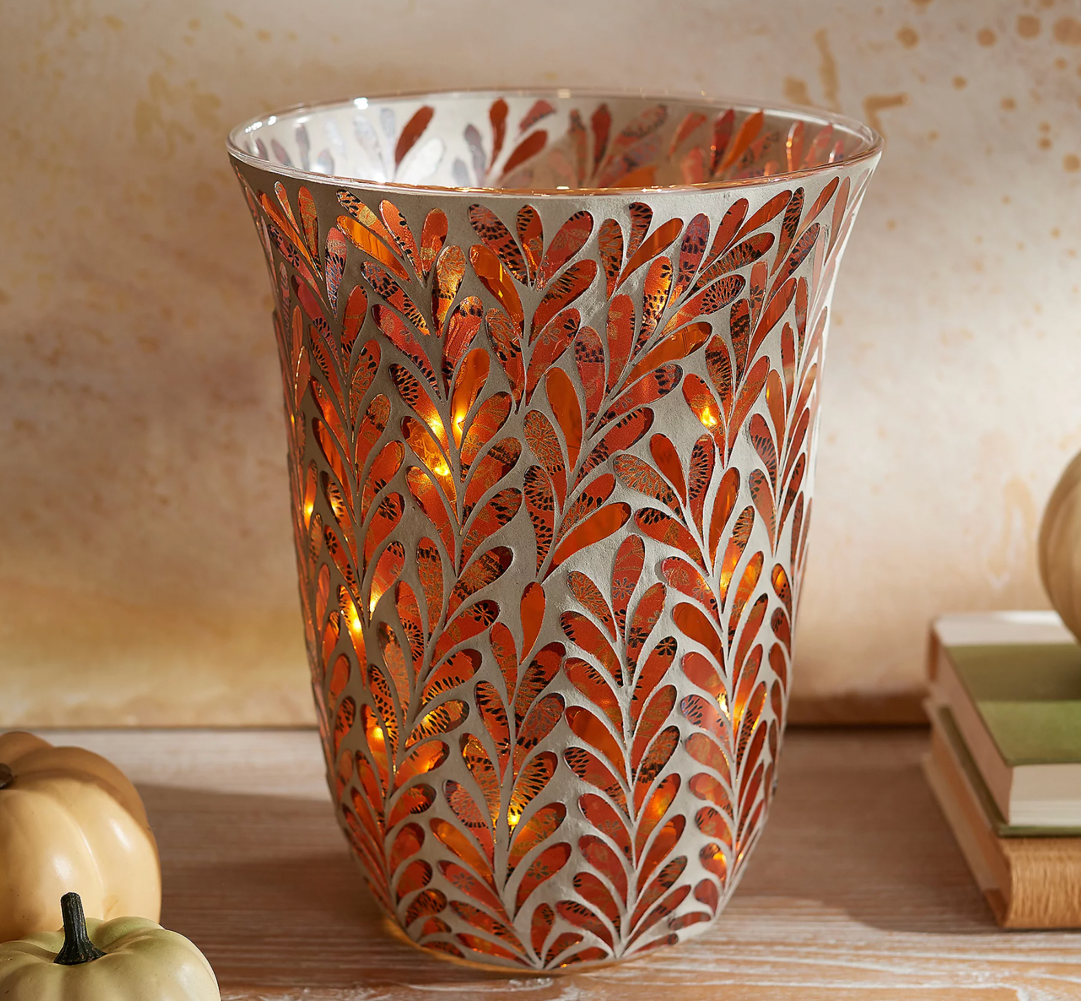 10" Illuminated Mosaic Leaf Curved Vase by Valerie