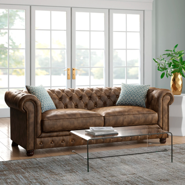 Caine Faux Leather Rolled Arm Chesterfield Sofa