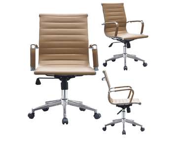 Tan Ergonomic Designer Mid Back PU Leather Executive Office Chair