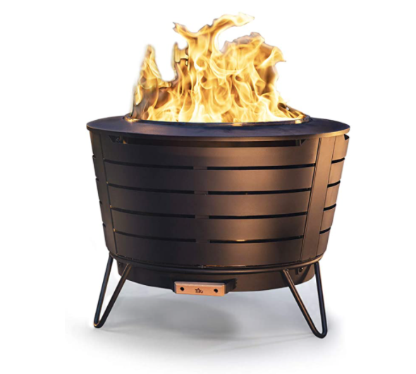 TIKI Brand 25 Inch Stainless Steel Low Smoke Fire Pit - Includes Free Wood Pack and Cloth Cover