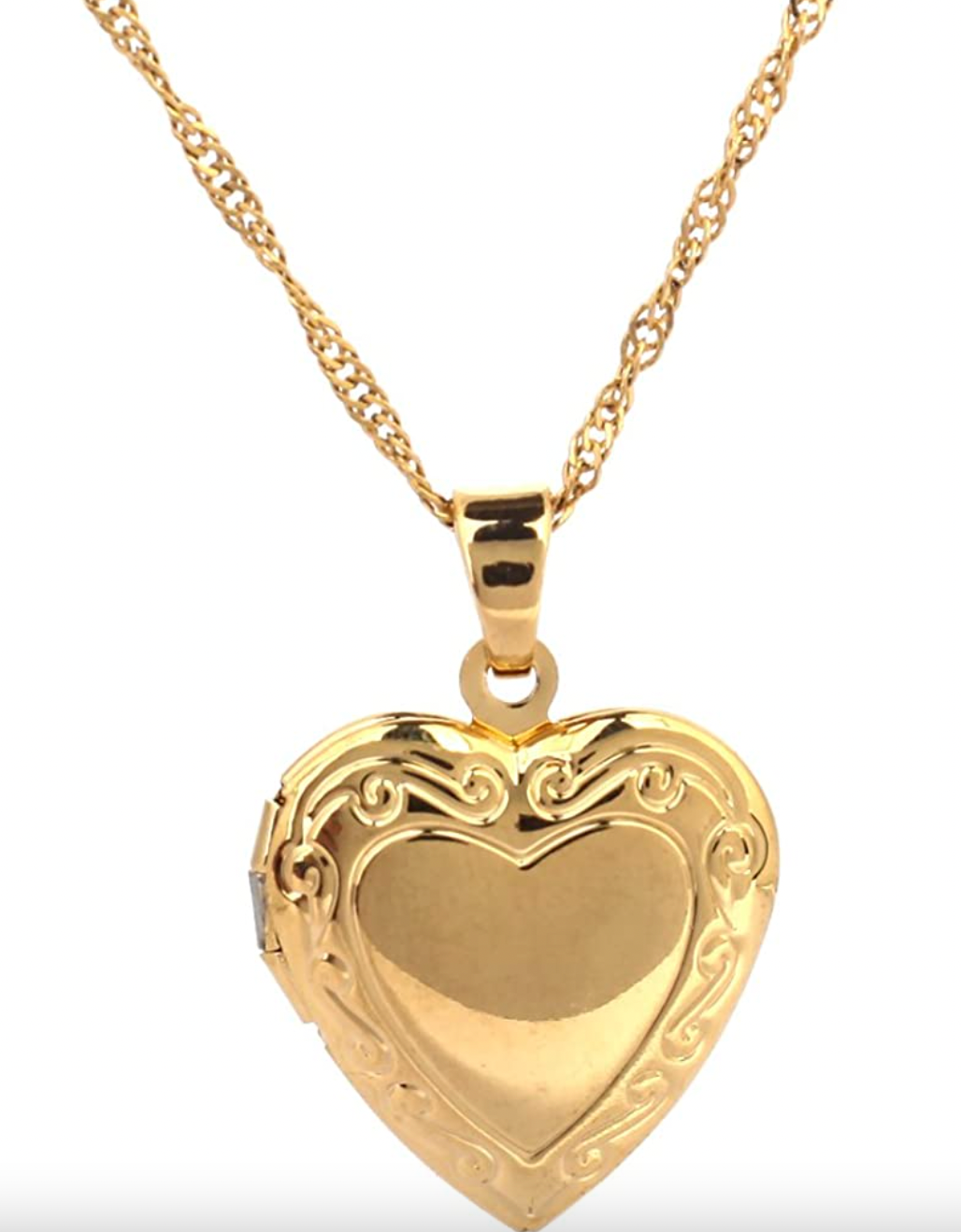 Valentines 24K Gold Heart Locket Pendant Necklace