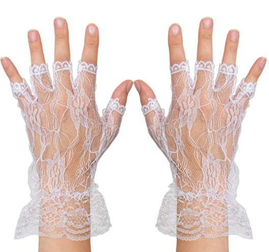 Skeleteen Fingerless Lace White Gloves