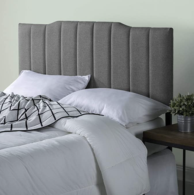 Zinus Satish Upholstered Channel Stitched Headboard in Grey, Queen