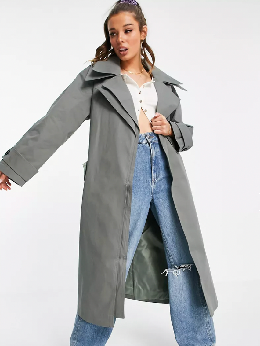 ASOS DESIGN Double Layer Trench Coat in Charcoal
