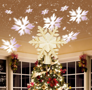 Benjia Christmas Tree Topper Lighted with White Snowflake Projector