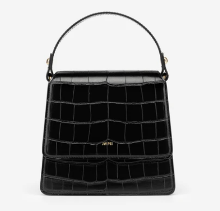 JW Pei The Fae Top Handle Bag in Black Croc