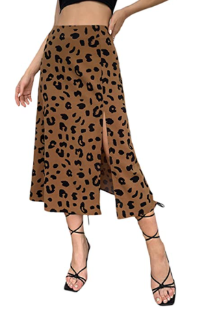 Milumia Casual Leopard Print Slit Skirt
