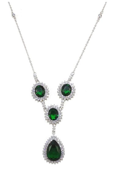 Savvy Cie Jewels Sterling Silver CZ Halo Lab Created Emerald Statement Necklace