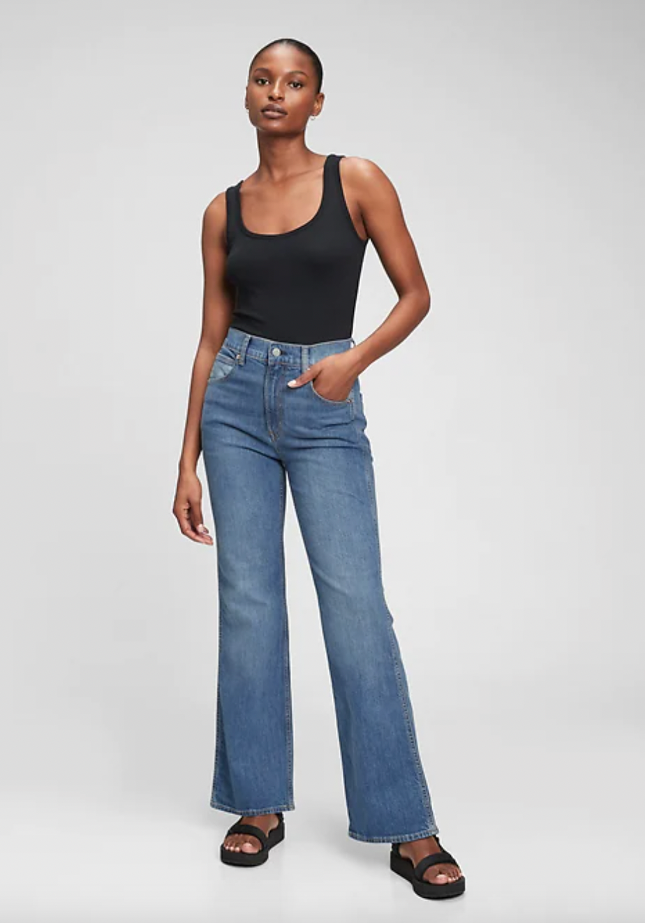 High Rise Vintage Flare Jeans With Washwell
