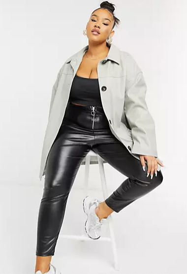 ASOS DESIGN Curve Oversized Faux Leather Quilt Lined Shacket