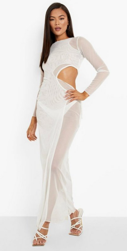 Boohoo Mesh Cut Out Double Layer Maxi Dress