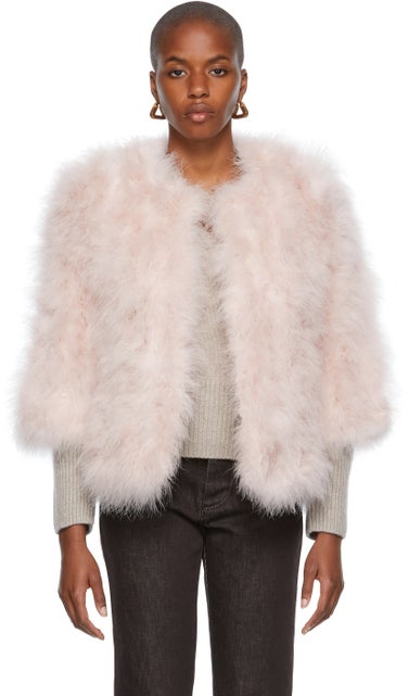 Yves Salomon Pink Feathers and Silk Jacket