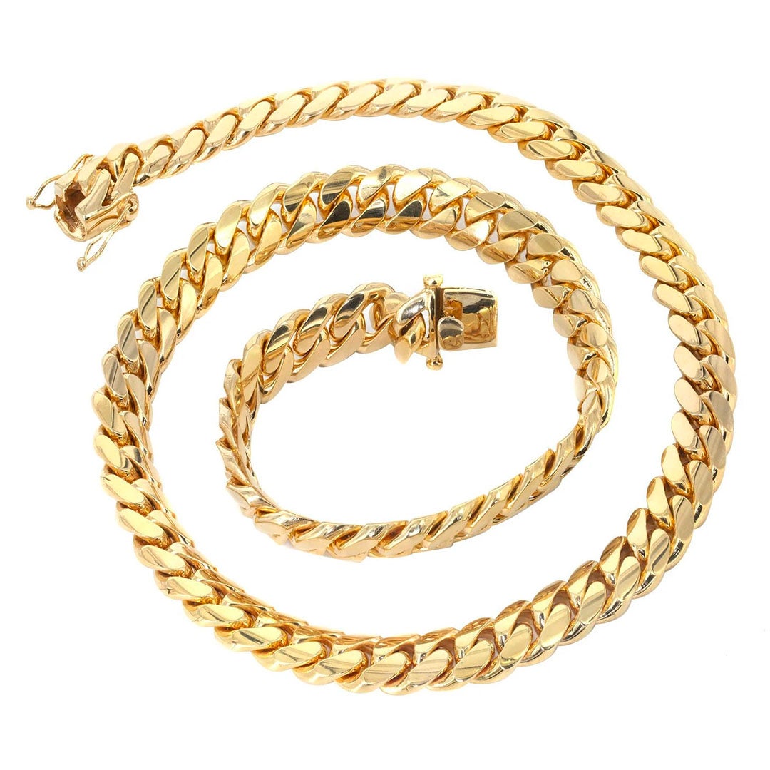 Mens Chain - Solid Miami Cuban Link 10K Gold