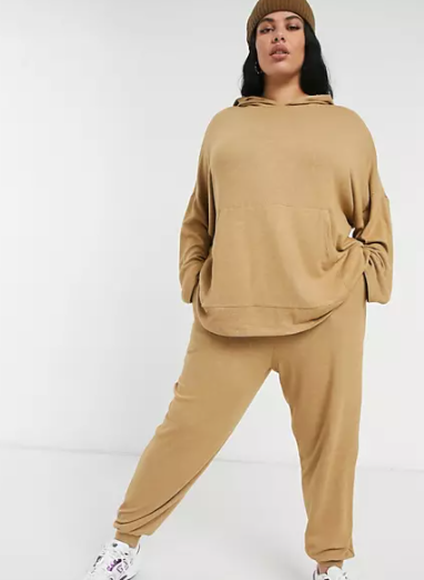 ASOS Design Curve Tracksuit Oversized Hoodie and Sweatpants in Supersoft in Camel