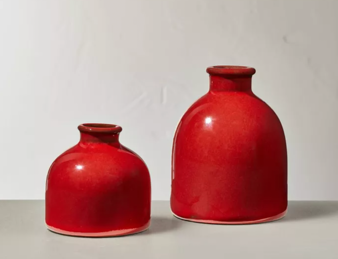 Bottleneck Stoneware Bud Vase Set Red