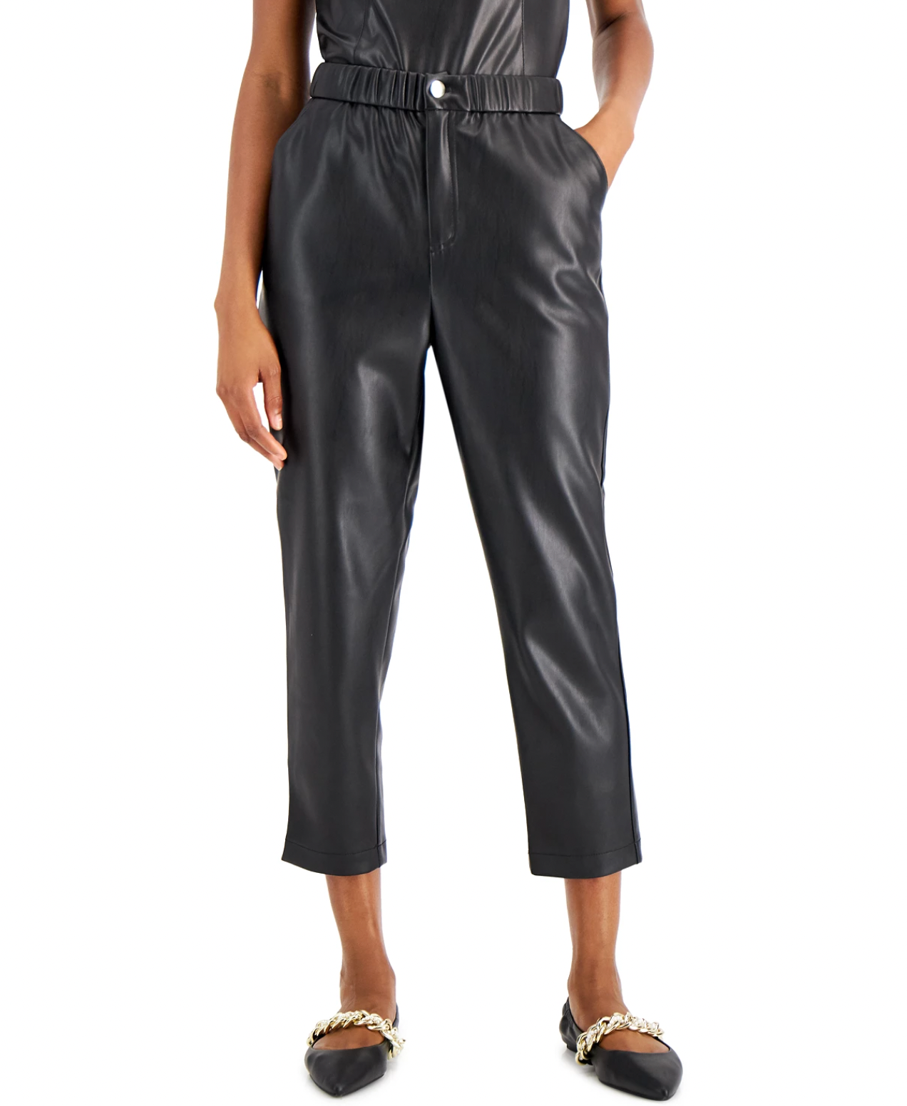 Faux-Leather Cropped Pants