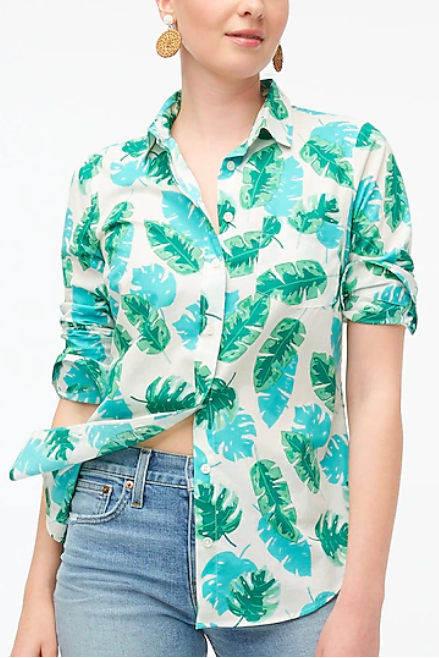 Palm-print button-up shirt in signature fit