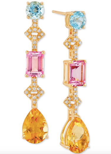 Macy's Multi-Gemstone (7-1/4 ct. t.w.) & Diamond (1/5 ct. t.w.) Drop Earrings in 14k Gold-Plated Sterling Silver