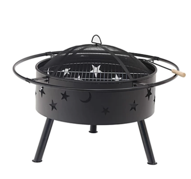 Outdoor Star & Moon Steel Wood Burning Round Fire Pit