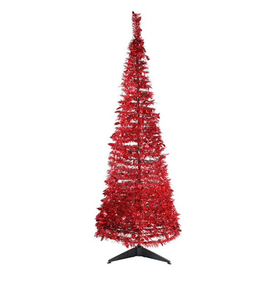 Red Tinsel Pop-Up Artificial Christmas Tree