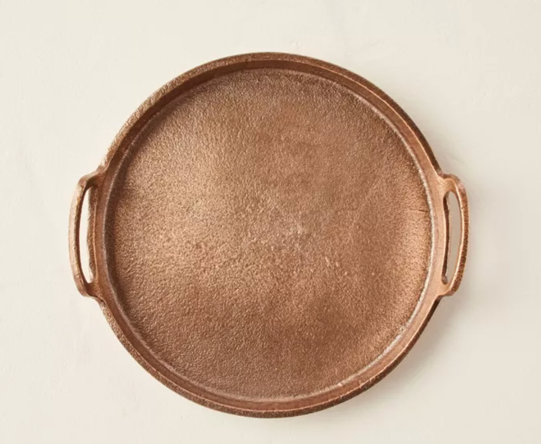 Round Metal Catchall Tray Antique Copper