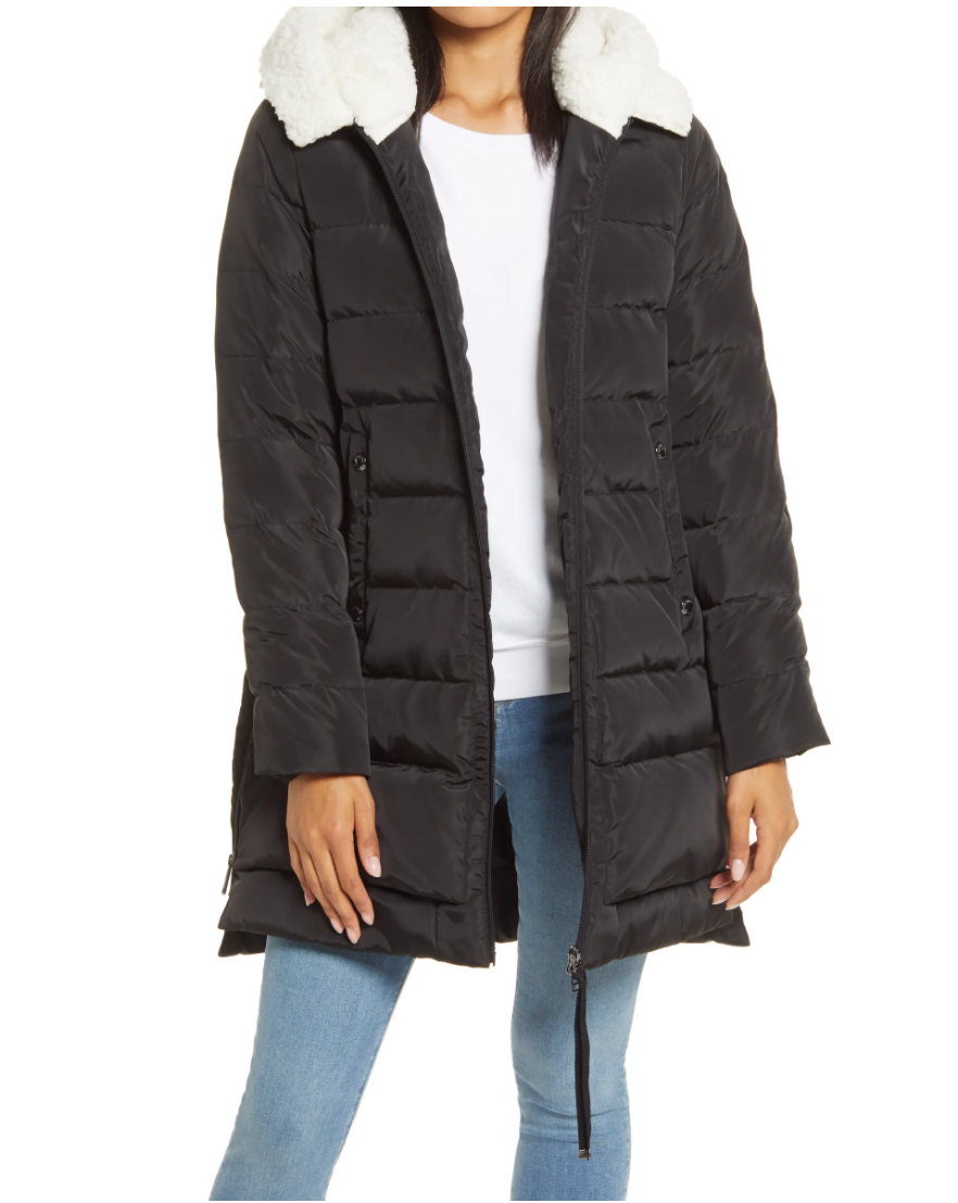 Sam Edelman Puffer Coat with Faux Shearling Lined Hood