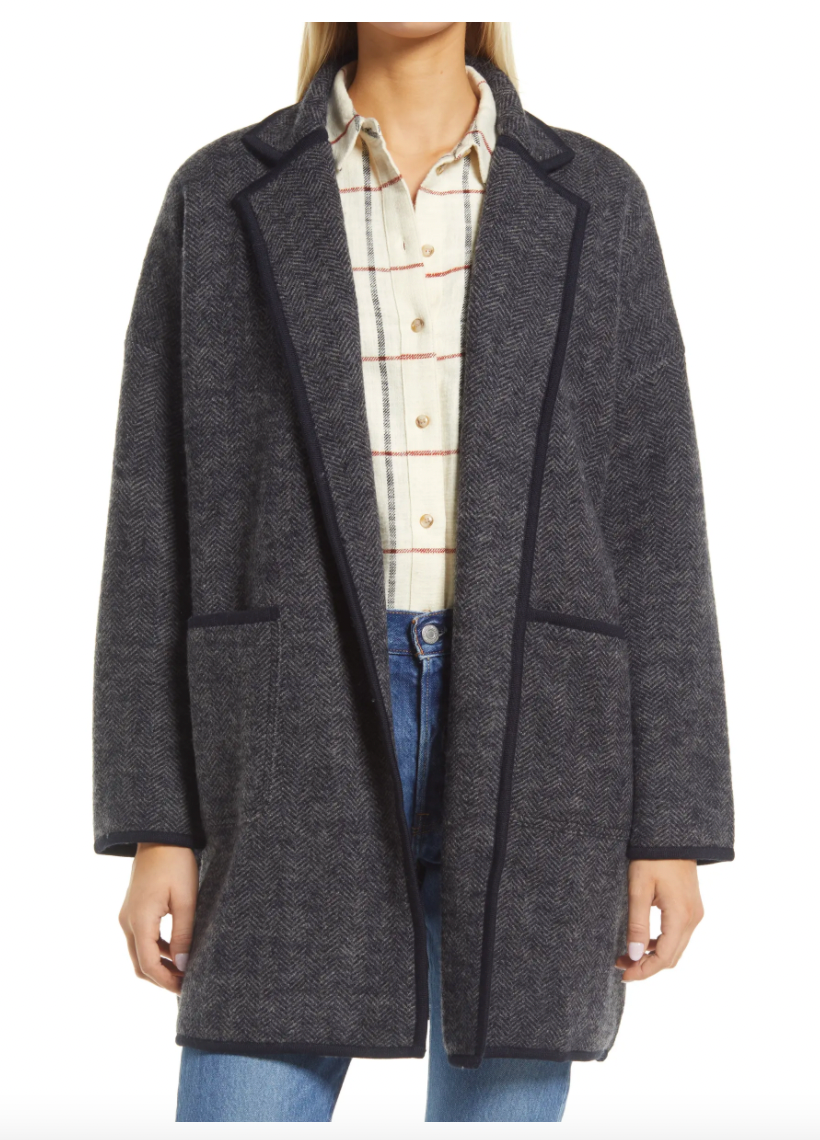 Madewell Herringbone Courton Merino Wool Sweater Coat