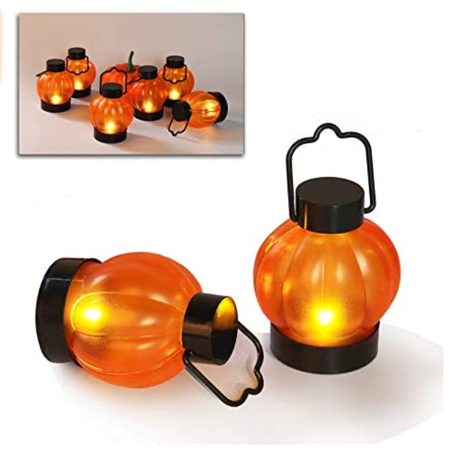 IMAGE Flickering Pumpkin Lantern Tea Lights