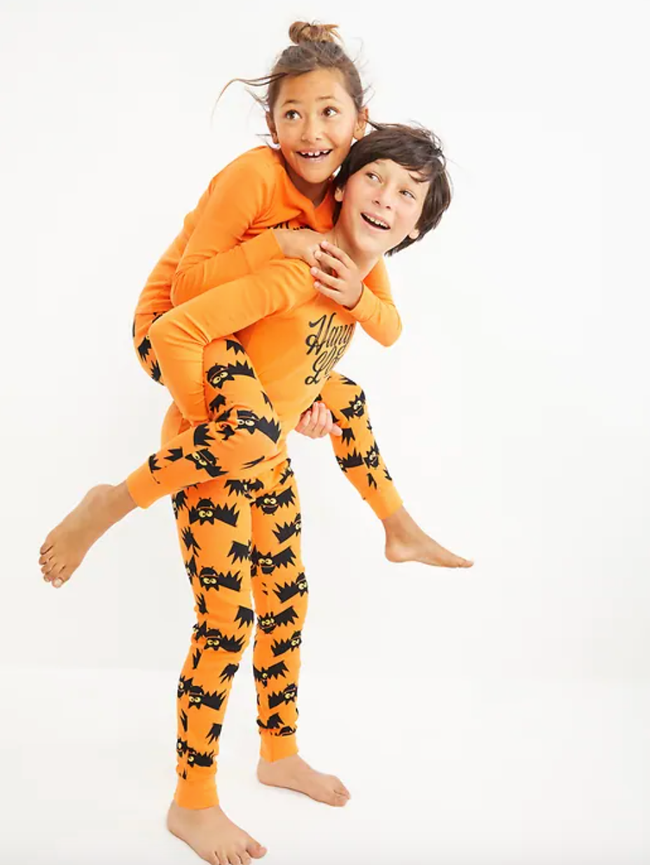 Gender-Neutral Halloween Matching Graphic Snug-Fit Pajama Set For Kids