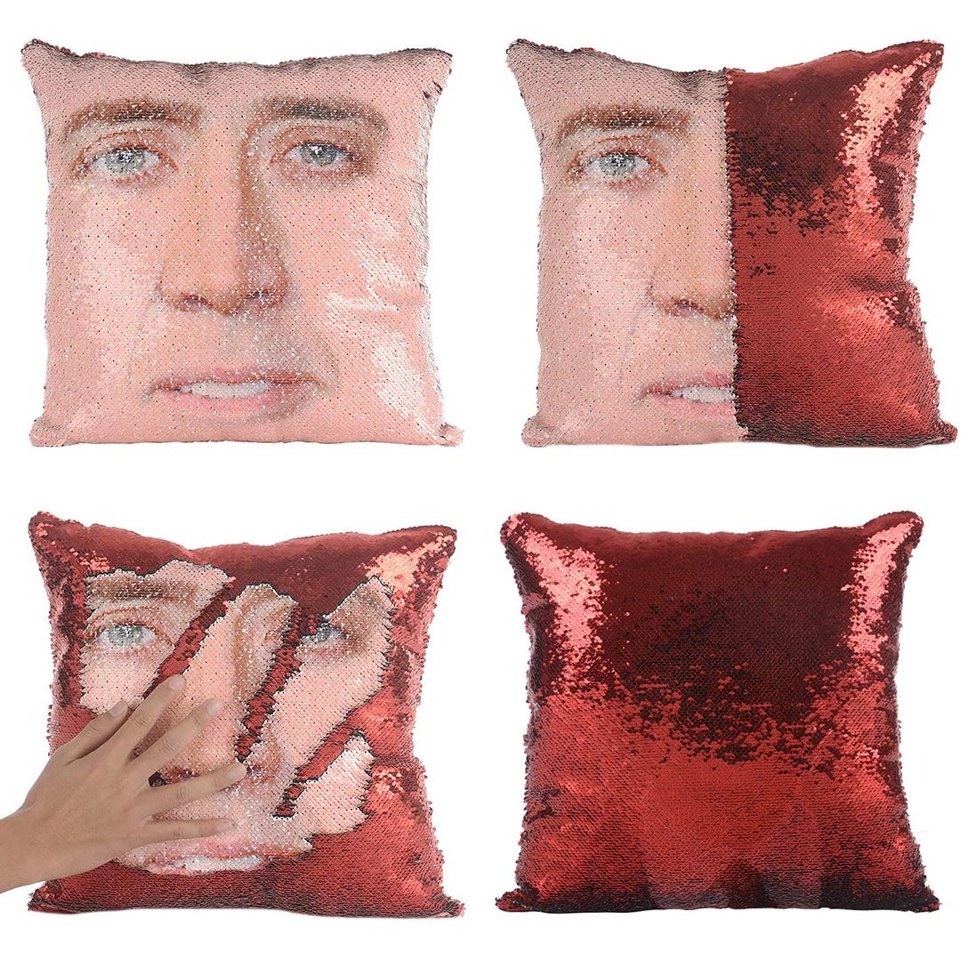 Nic Cage sequined pillow