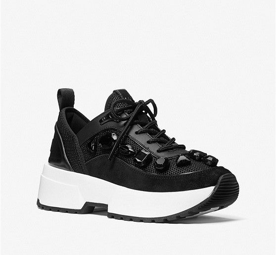 Chaplin Jewel Embellished Mesh and Leather Trainer